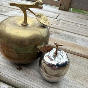 Vintage Apple set of 2 silver plated and brass trinket Box Container